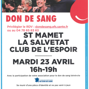 Don du sang à Saint-Mamet-la-Salvetat
