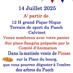 Vente de pizzas et pique-nique à Calvinet