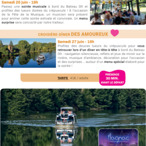 Croisière-dîner des amoureux sur le bateau L&rsquo;Olt