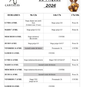 Ferme équestre de Cantalès – Programme d&rsquo;animation des vacances de Pâques